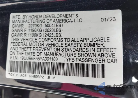 2023 Acura Tlx A-Spec Package from USA, damaged, VIN 19UUB6F55PA001183